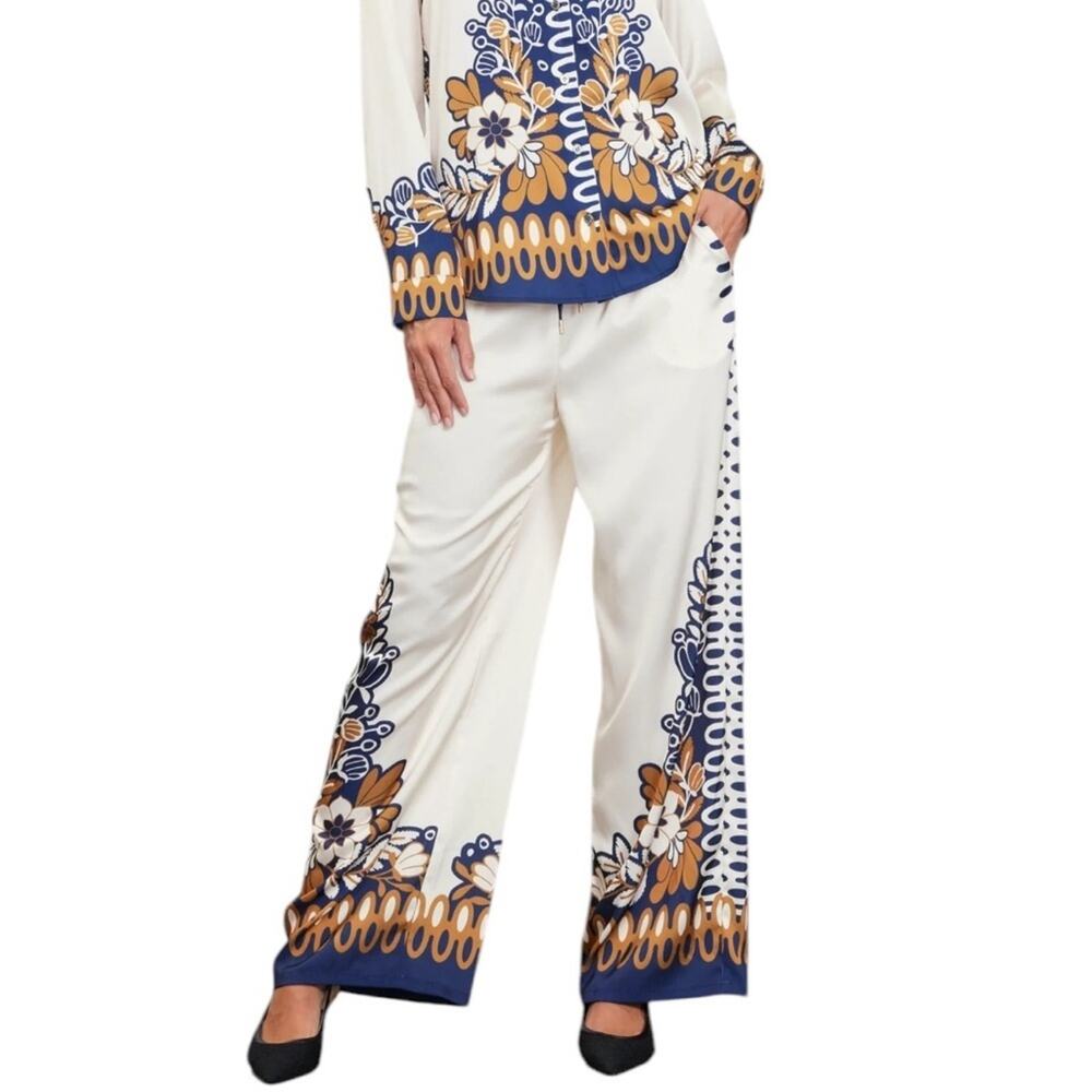 Skies Are Blue Los Angeles Wide Leg Boho Floral Print Pants XS NWT - Picture 2 of 15